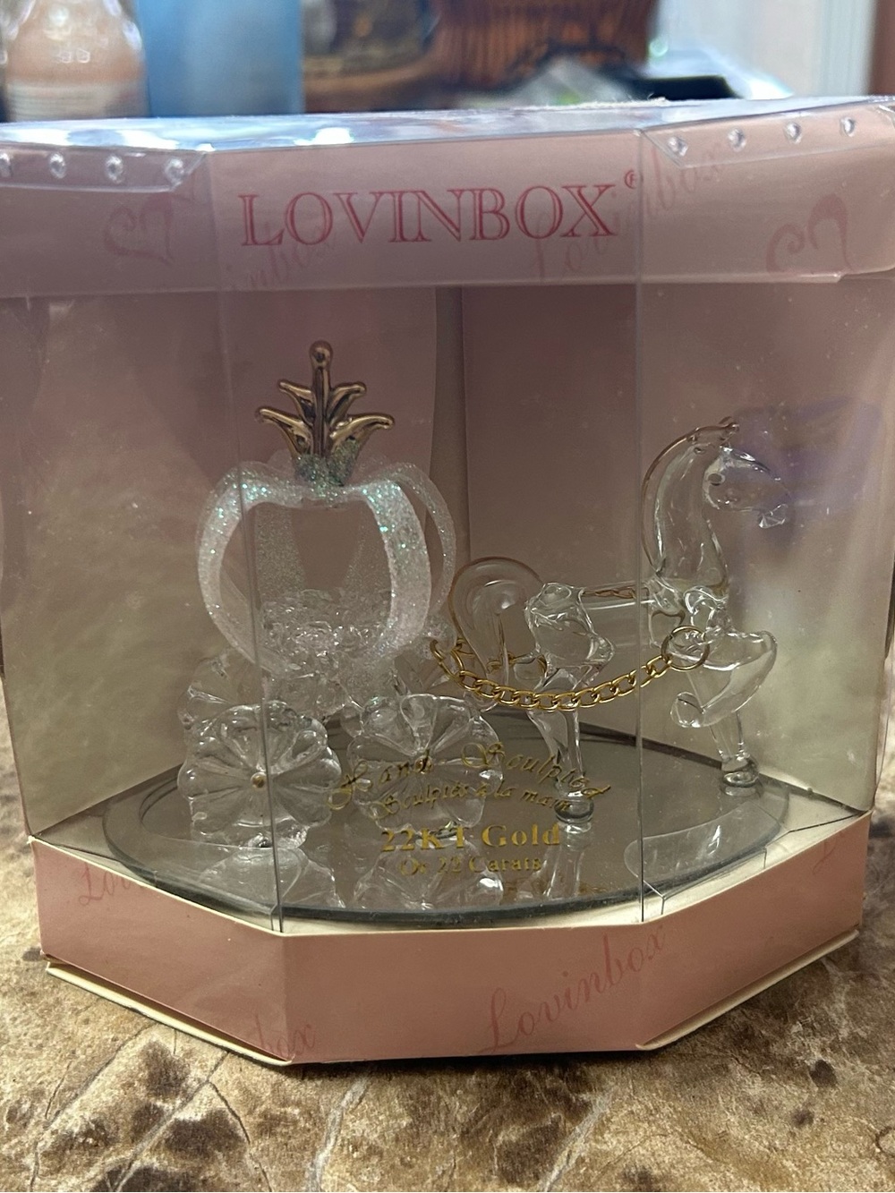 Clear Glass Cinderella Carriage Figurine with Gold Accents - Clear/Gold